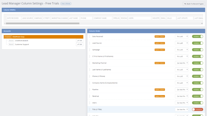 Configure Your Lead Manager Screen