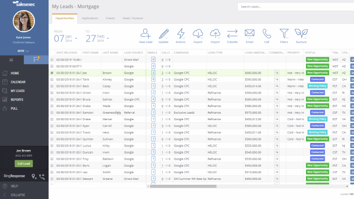 Navigating the Lead Manager Screen